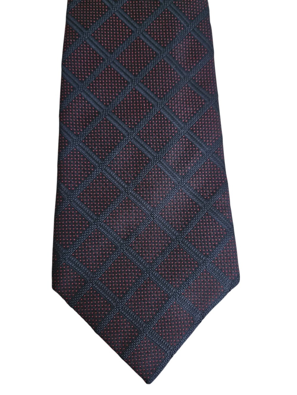 KILGOUR FRENCH & STANBURY Savile Row London Graphic Grid Burgundy Navy Silk Tie